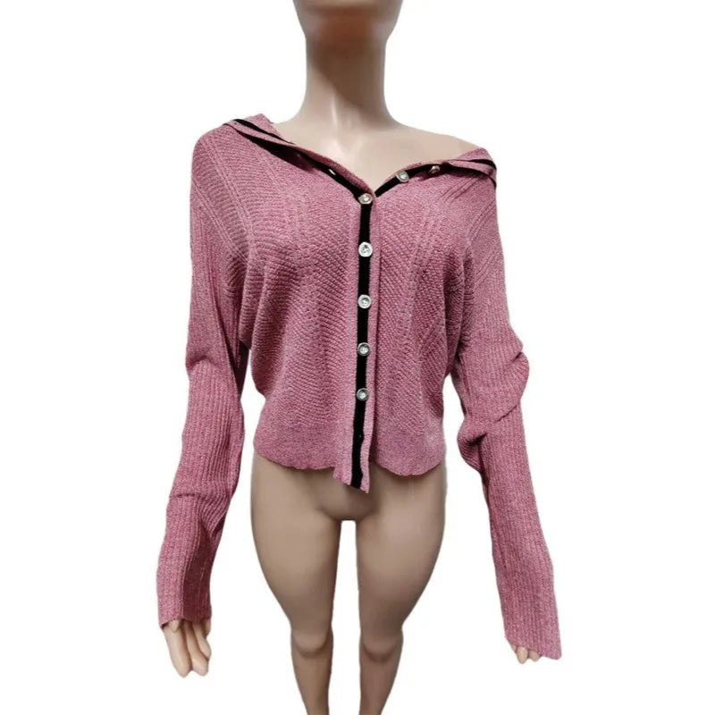 Women's Knit Long Sleeve Ribbed Hooded Jacket