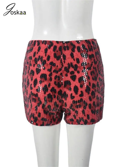 Women's Leopard Print Sequin Sequins Shorts Biker Pants Gray – Detail View
