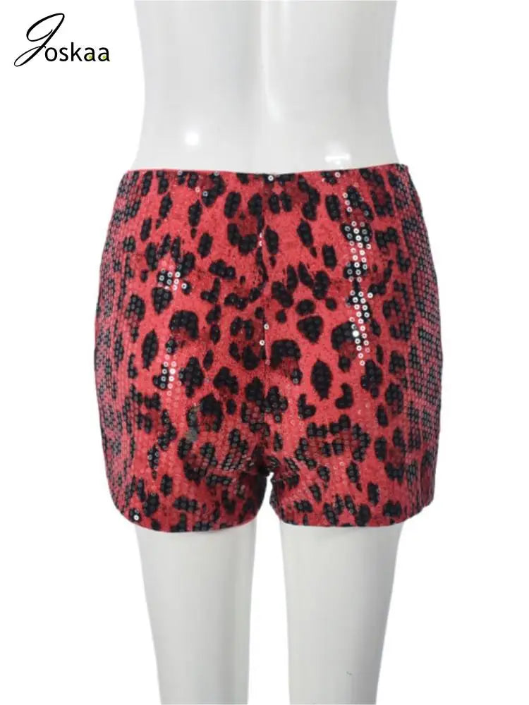 Women's Leopard Print Sequin Sequins Shorts Biker Pants Gray – Detail View