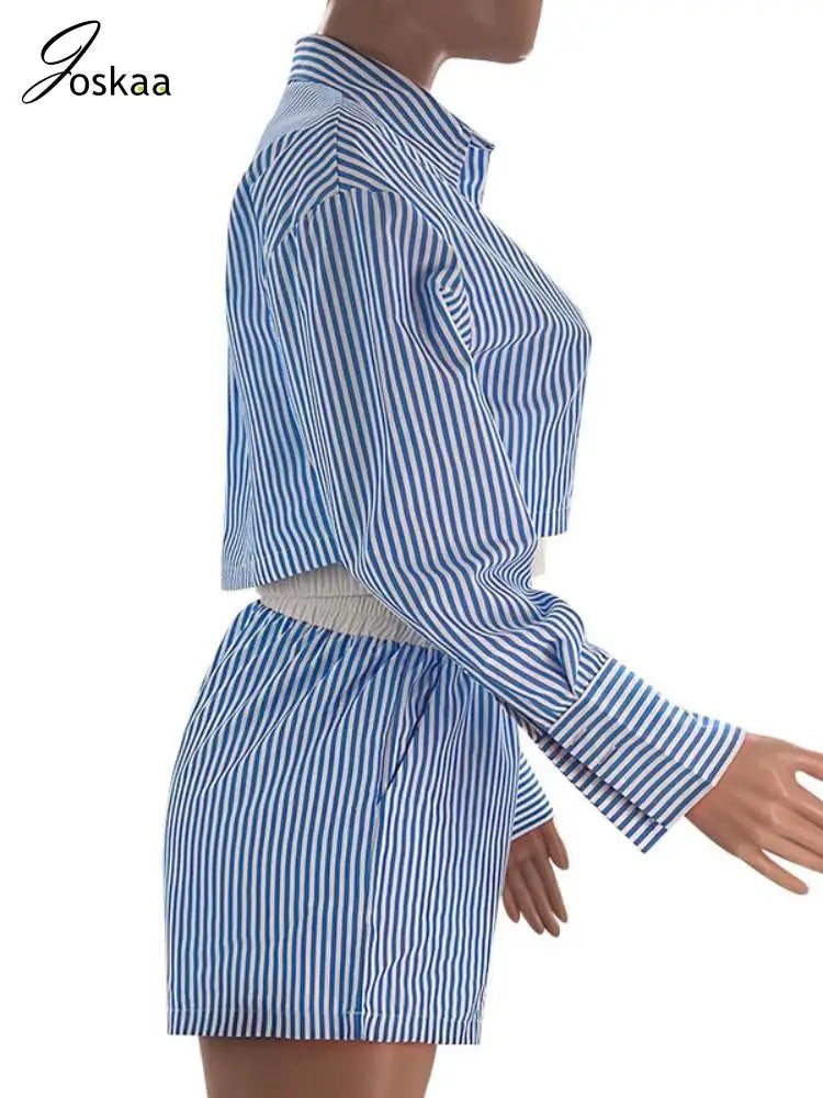 Women's Stripe Long Sleeve Two Piece Set Pink – Detail View