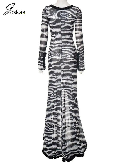 Women's Zebra Print Stripe Cutout Maxi Dress Black – Detail View