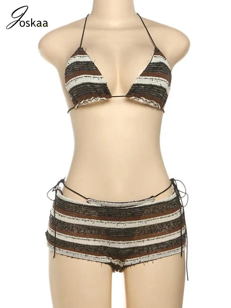Women's Stripe Beach Bandage Two Piece Set Stripe – Back View