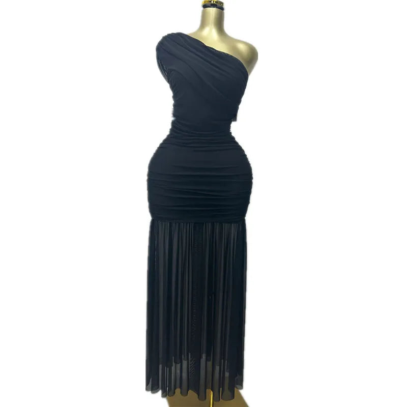 Women's Sleeveless Bodycon Pleated Maxi Dress