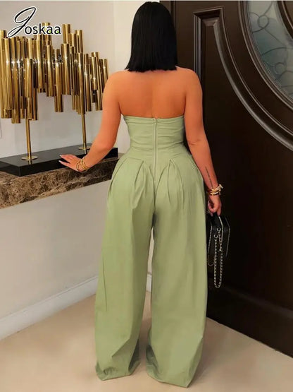 Women's Strapless Flare Wide Leg Elegant Romper White – Back View