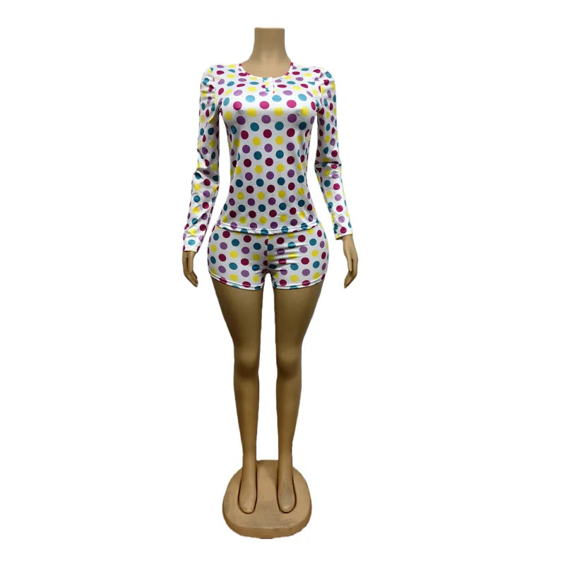 Women's Polka Dot Long Sleeve High Waist Two Piece Set - Additional View 7