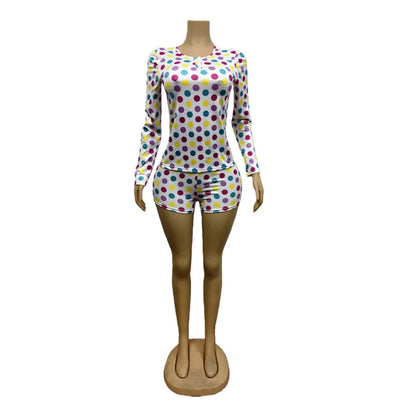 Women's Polka Dot Long Sleeve High Waist Two Piece Set - Additional View 7