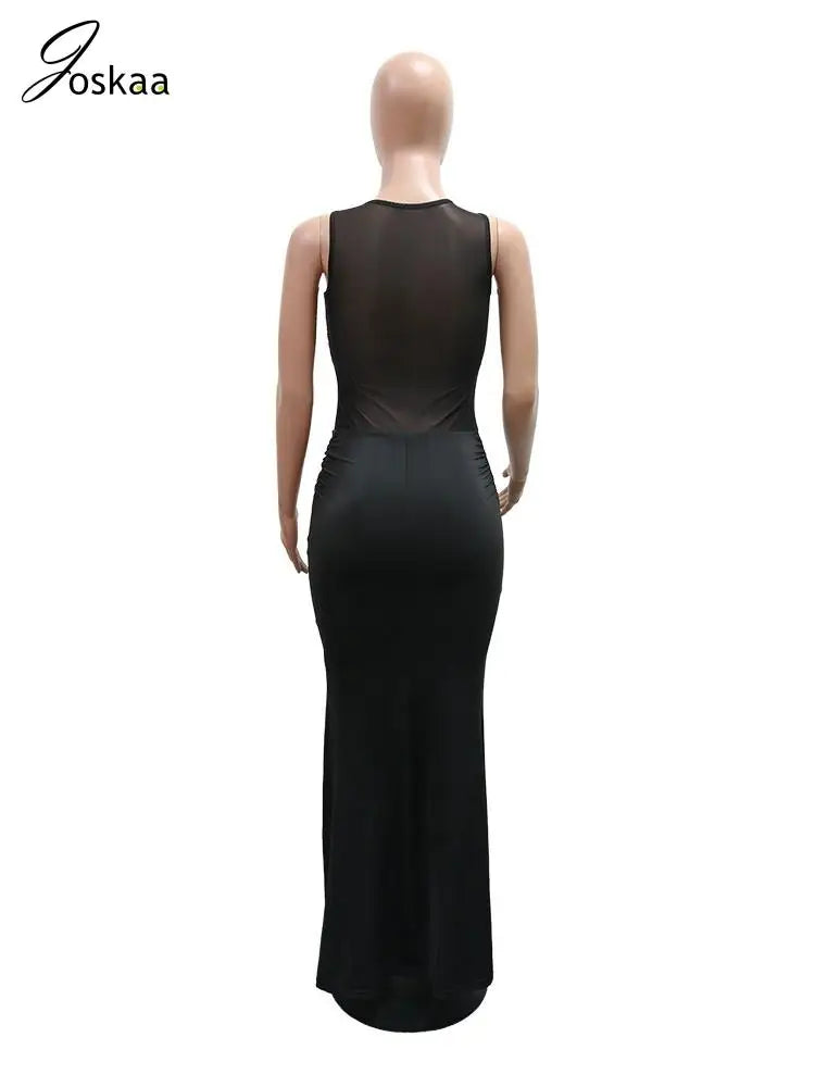 Wholesale Women's Mesh Sleeveless Bodycon Dress Black – Detail View
