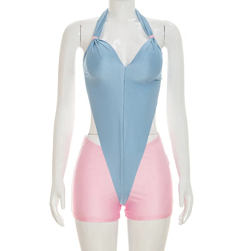 Women's Backless Cutout V-neck Halter Romper - Additional View 9