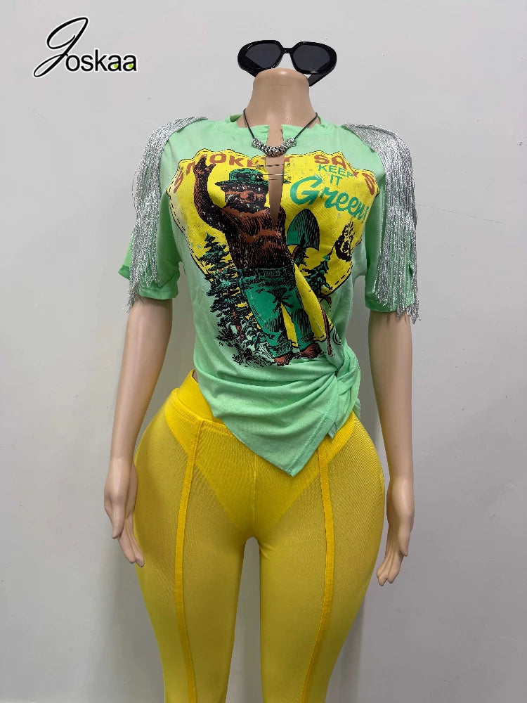 Wholesale Women's Mesh Short Sleeve Two Piece Set Green Top – Side View
