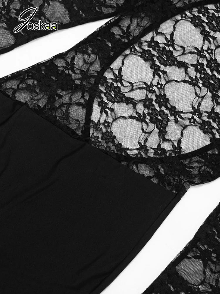 Women's Mesh Lace Backless Long Sleeve Romper - Model Wearing Style