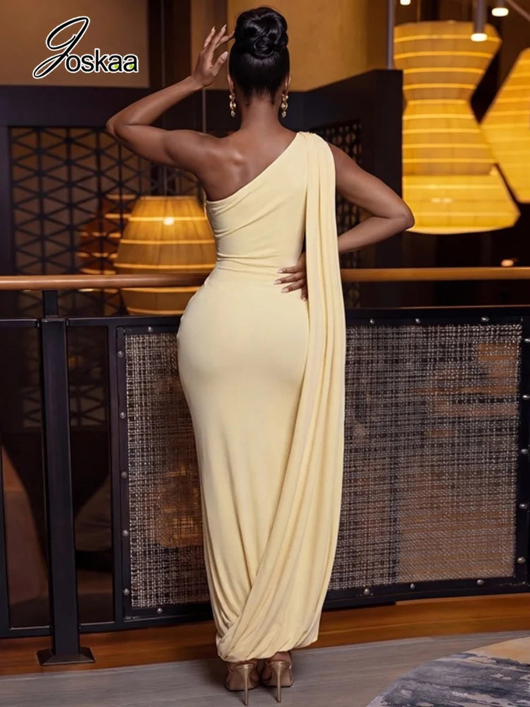 Women's Ruched Sleeveless One Shoulder Bodycon Maxi Dress - Side View