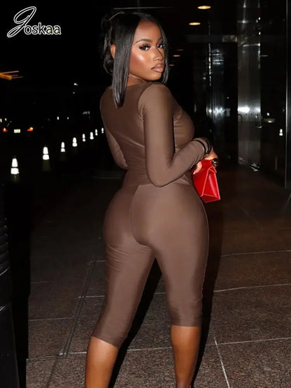 Wholesale Women's Long Sleeve Crop Two Piece Set Brown – Side View