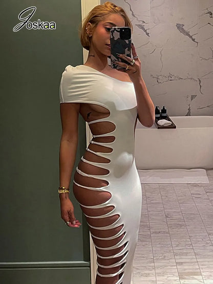 Women's Cutout Sleeveless Bodycon Maxi Dress Black – Front View