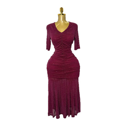 Women's Mesh Sequin Ruched V-neck Bodycon Dress - Additional View 7