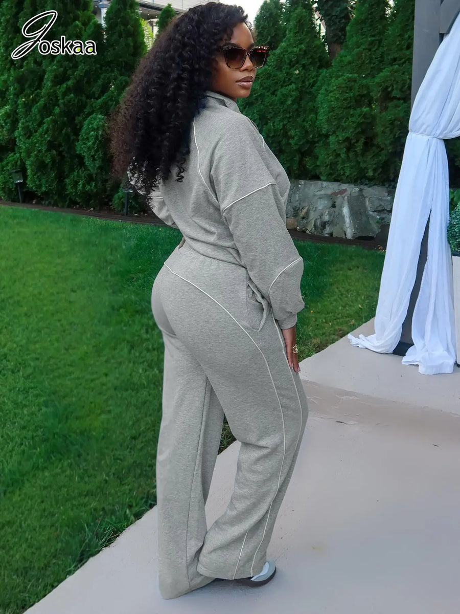 Women's Stripe Sporty Tracksuits Striped Two Piece Set Gray – Front View