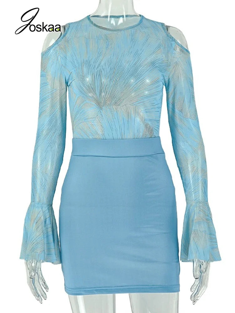 Women's Mesh Long Sleeve Bodycon Wide Leg Mini Dress - Back View