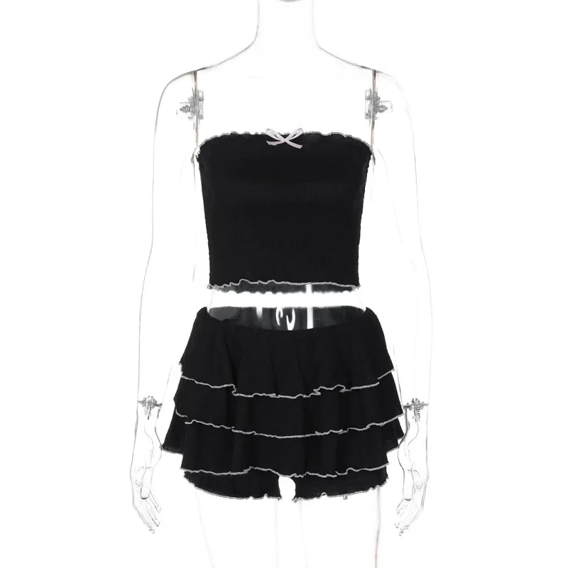 Wholesale Women's Ruched Strapless Two Piece Set