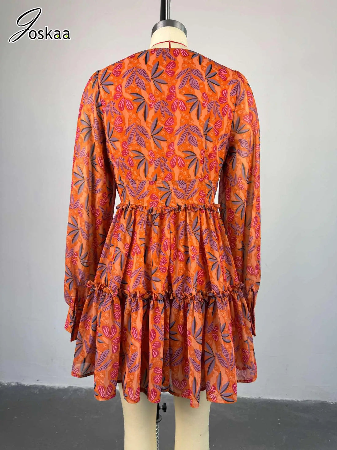 Women's Floral Print Long Sleeve Bodycon Dress Flower Color – Back View
