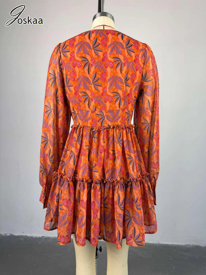 Women's Floral Print Long Sleeve Bodycon Dress Flower Color – Back View