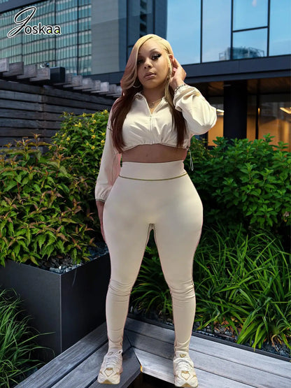 Women's Long Sleeve Bodycon Two Piece Set Black – Front View