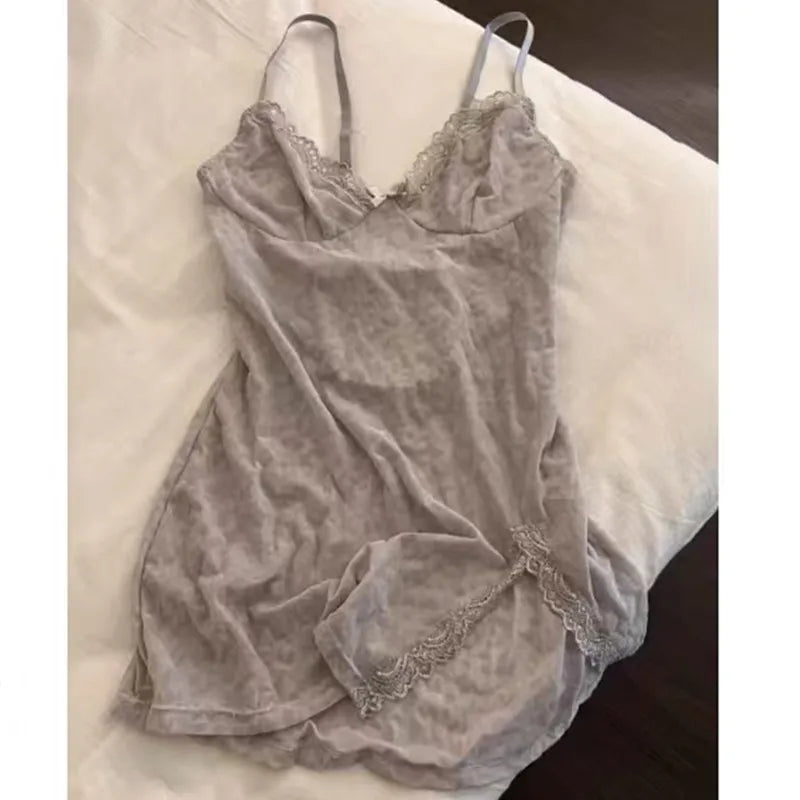 Women's Leopard Print Mesh Two Piece Set