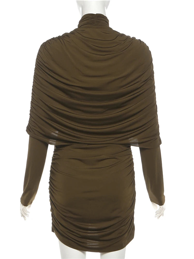 Joskaa Ruched Bodycon Mini Dress Irregular Hollow Green - mini dress image 4