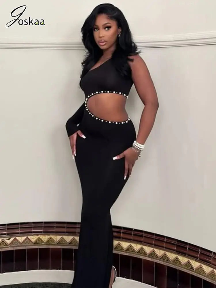 Women's Rhinestone Cutout Bodycon Maxi Dress – Women's Fashion Wholesale – Front View