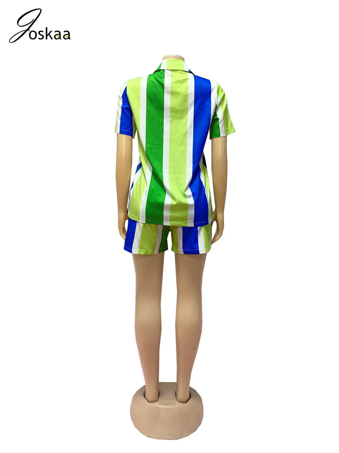 Women's Stripe Short Sleeve Two Piece Bikini Set Green – Back View