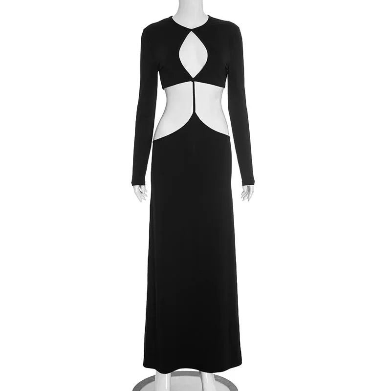 Women's Backless Cutout Long Sleeve Maxi Dress