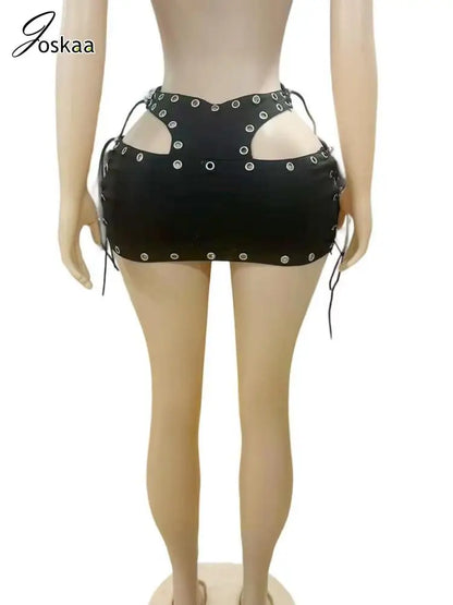 Women's Cutout Mini Fall Cut Black Skirt Black – Detail View