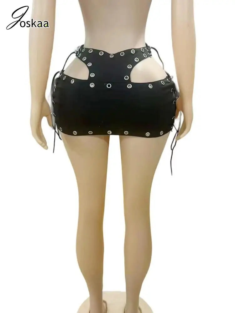 Women's Cutout Mini Fall Cut Black Skirt Black – Detail View