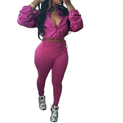 Joskaa Zip Up Long Sleeve Crop Two Piece Set - two piece set image 7