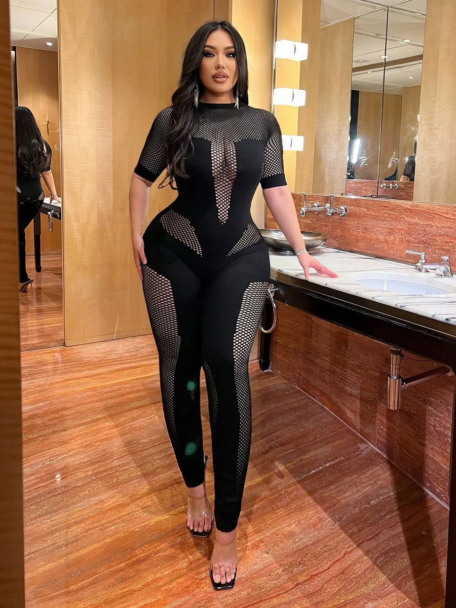 Women's Mesh Cutout Bodycon Jumpsuit Romper