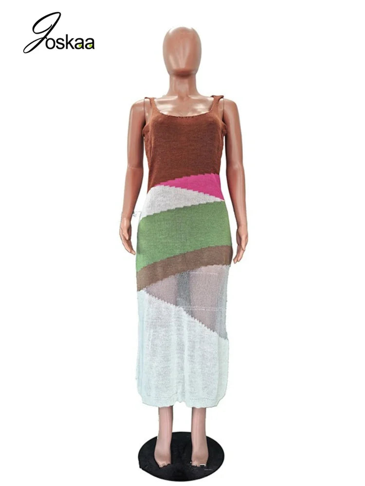 Women's Ribbed Knit Sleeveless Bodycon Maxi Dress - Detail View