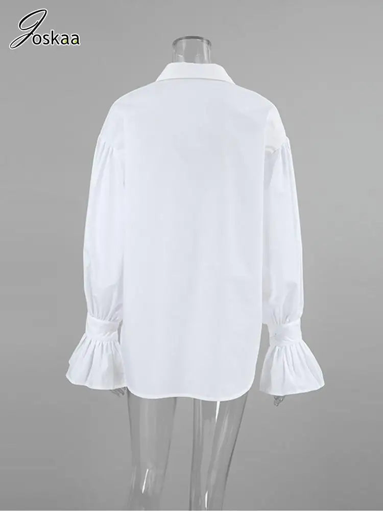 Women's Long Sleeve Oversized Shirt Fall Top Blue – Detail View