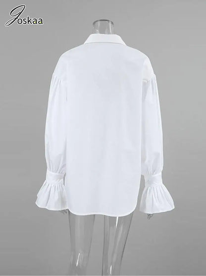 Women's Long Sleeve Oversized Shirt Fall Top Blue – Detail View