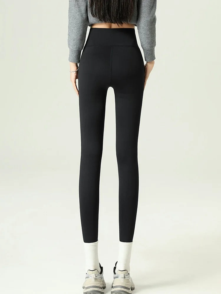 Women's Velvet Fleece Lined Thermal Pants Grey350G – Back View
