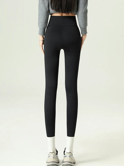 Women's Velvet Fleece Lined Thermal Pants Grey350G – Back View