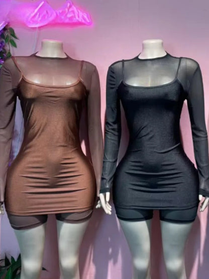Joskaa Mesh Zip Up Bodycon Two Piece Set - two piece set image 2