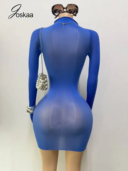 Women's Faux Leather Long Sleeve Bodycon Mini Dress - Detail View 4
