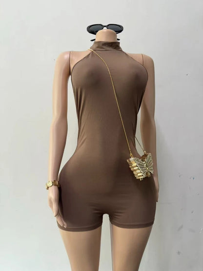 Women's Sequin Butterfly Backless Halter Romper - Detail View
