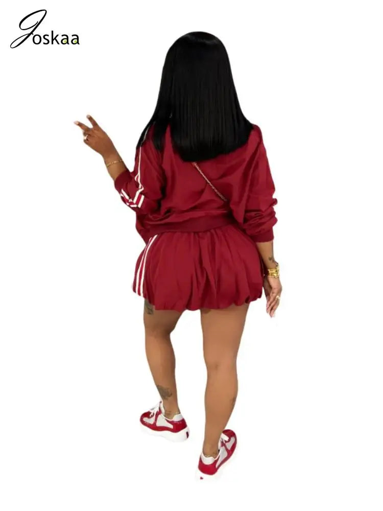 Women's Stripe Long Sleeve Mini Two Piece Set Coffee – Side View