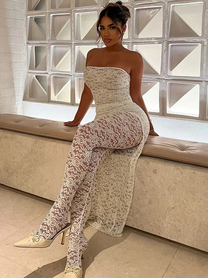 Women's Lace Mesh Strapless Two Piece Set