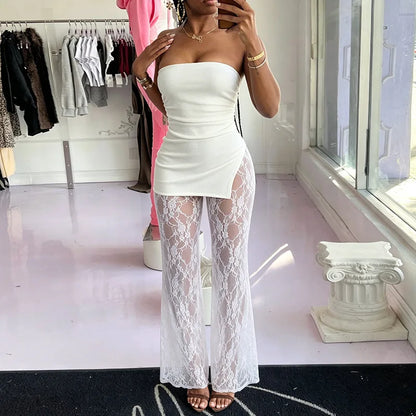 Women's Lace Backless Strapless Bodycon Romper