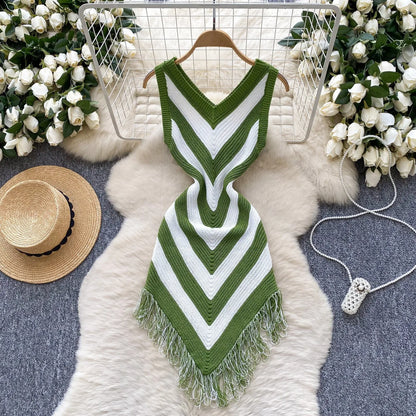 Women's Stripe Knit Sleeveless Bodycon Dress