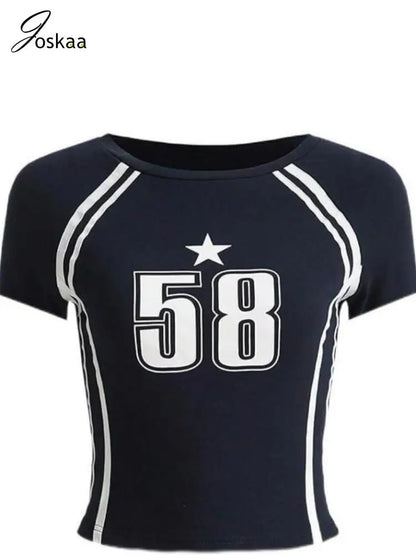 Women's Short Sleeve Digital Printed T-shirts Top Blue – Back View