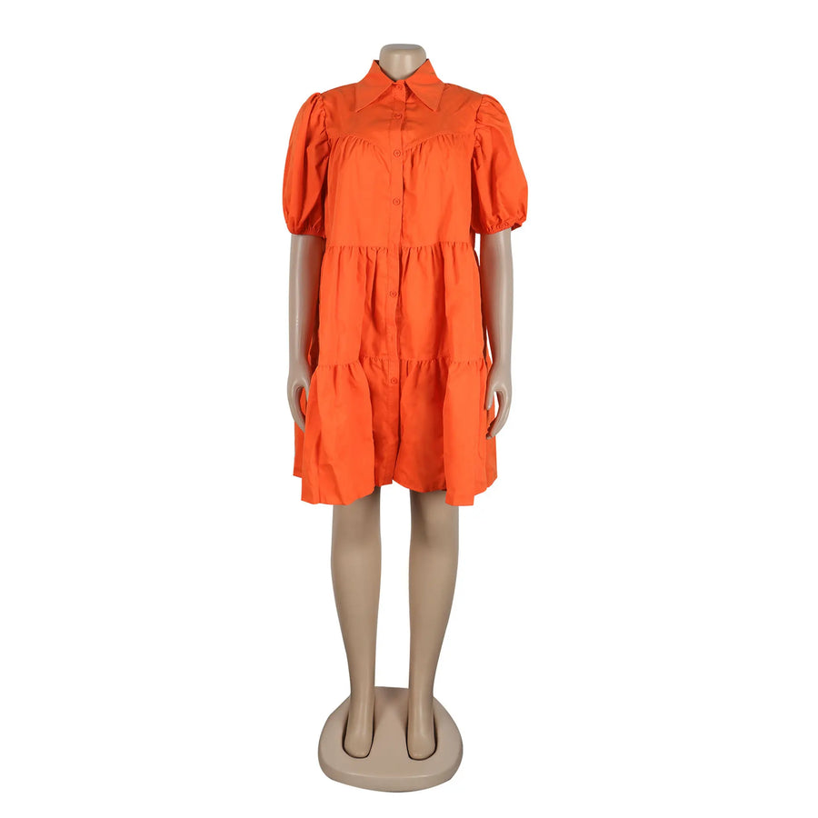 Women's Short Sleeve Lapel Big Swing Mini Dress