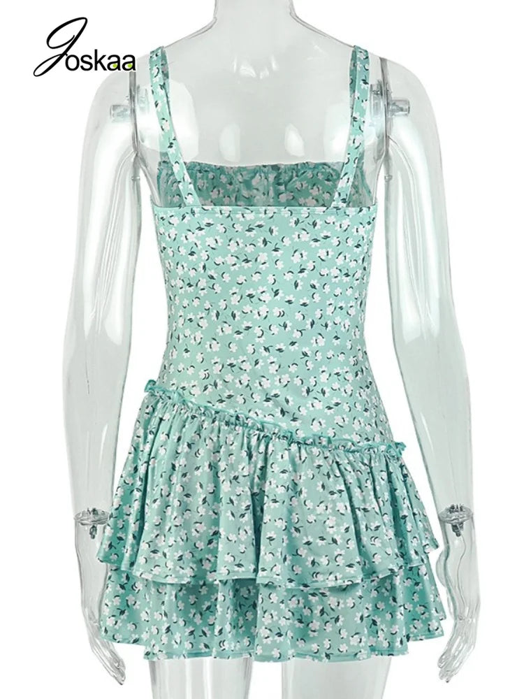 Women's Floral Print Sleeveless Bodycon Mini Dress - Detail View