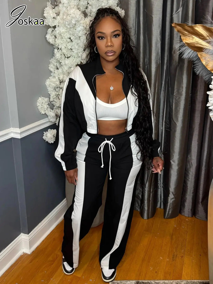 Women's Long Sleeve Crop Flare Two Piece Set Blue – Front View