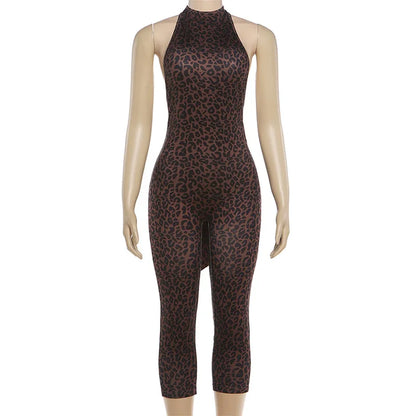 Women's Leopard Print Backless Halter Sleeveless Romper - Additional View 11
